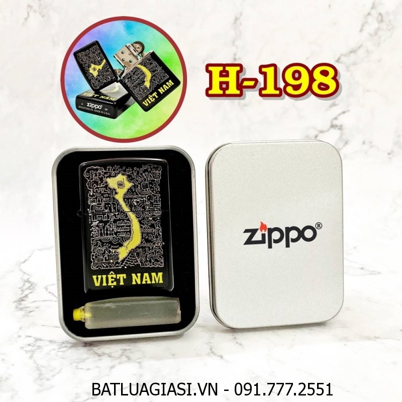 BẬT LỬA ZIPPO SƠN TĨNH ĐIỆN HÌNH MÊ CUNG SỬ VIỆT - HÌNH BẢN ĐỒ VIỆT NAM (CÓ MỘC ĐÁY) (HỘP THIẾC KÈM XĂNG) H-198