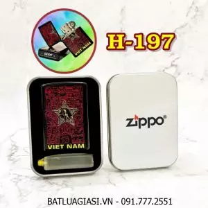 BẬT LỬA ZIPPO SƠN TĨNH ĐIỆN HÌNH MÊ CUNG SỬ VIỆT - HÌNH CỜ ĐỎ SAO VÀNG VIỆT NAM (CÓ MỘC ĐÁY) (HỘP THIẾC KÈM XĂNG) H-197