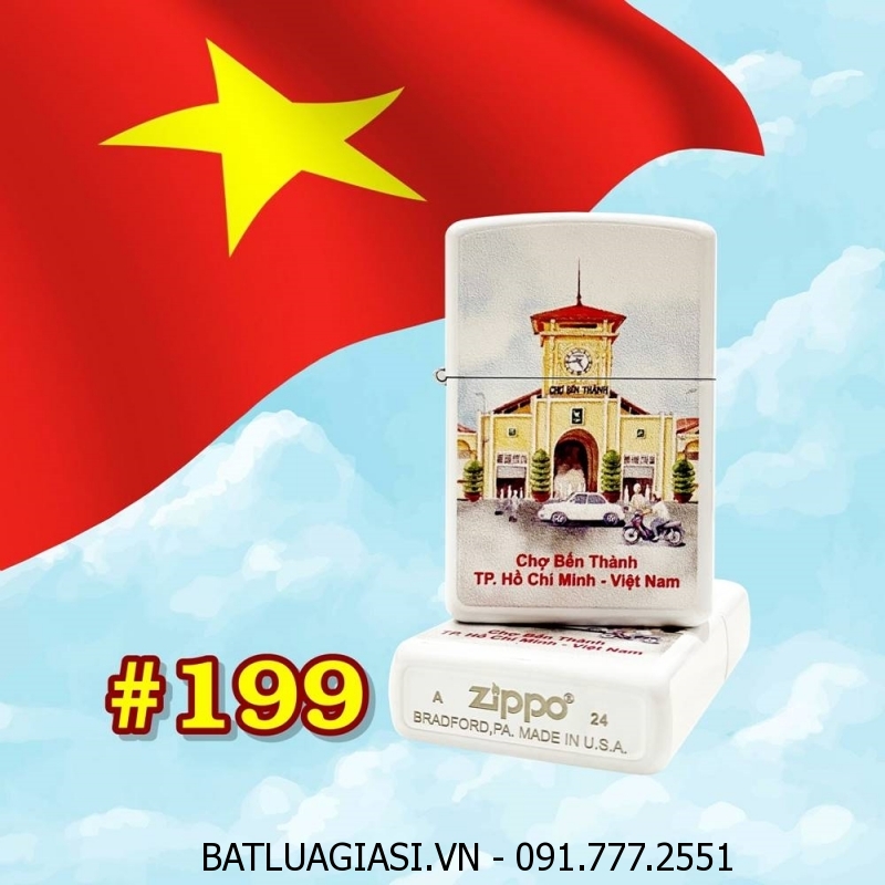 BẬT LỬA ZIPPO SƠN TĨNH ĐIỆN HÌNH CHỢ BẾN THÀNH SÀI GÒN - VIỆT NAM (CÓ MỘC ĐÁY) - (XÀI XĂNG) #199