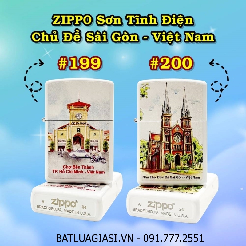 BẬT LỬA ZIPPO SƠN TĨNH ĐIỆN CHỦ ĐỀ SÀI GÒN - VIỆT NAM CÁC KIỂU (CÓ MỘC ĐÁY) - (XÀI XĂNG)