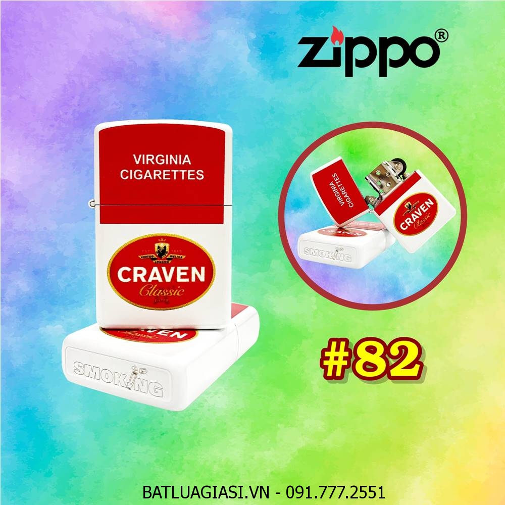 BẬT LỬA ZIPPO SƠN TĨNH ĐIỆN 2 MẶT HÌNH GÓI THUỐC LÁ CRAVEN (XÀI XĂNG) #82