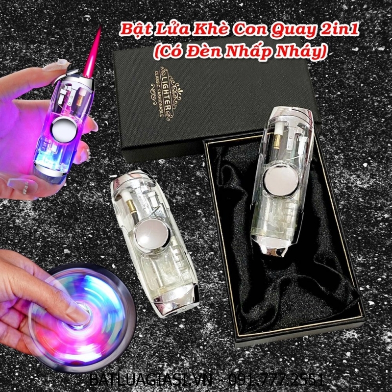 BẬT LỬA KHÈ CON QUAY 2IN1 - CON QUAY SPINNER (CÓ ĐÈN NHẤP NHÁY) (CÓ HỘP) - (XÀI GAS)