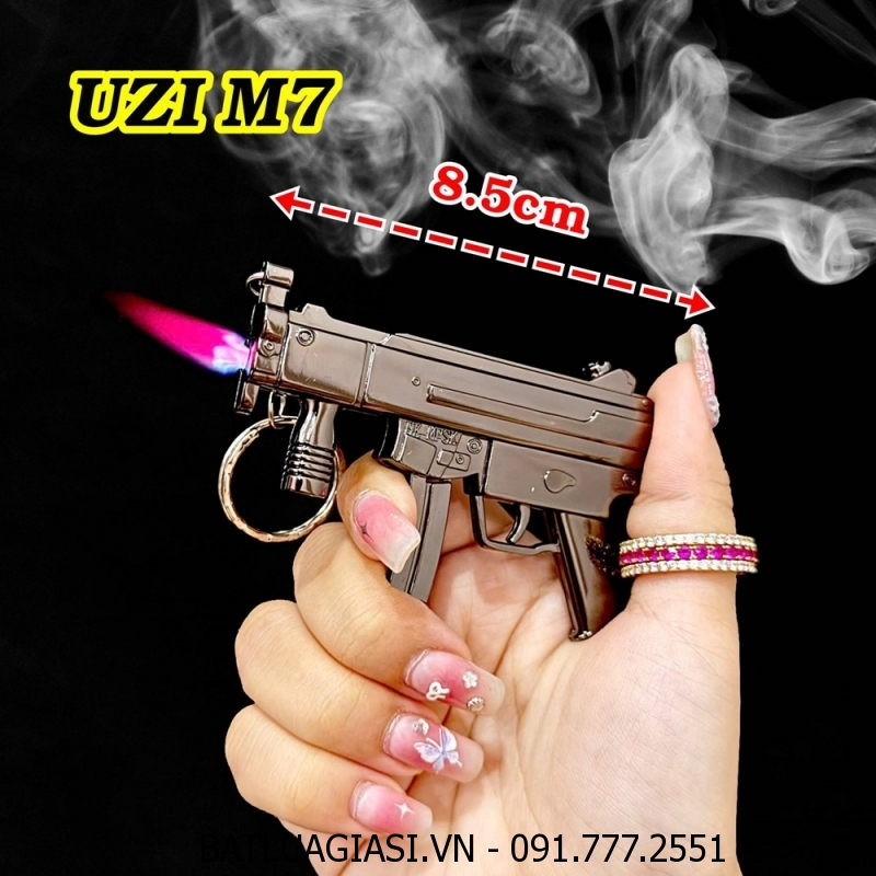 BẬT LỬA KHÈ MÓC KHOÁ HÌNH SÚNG UZI M7 (SIZE: 8.5CM) - (XÀI GAS)