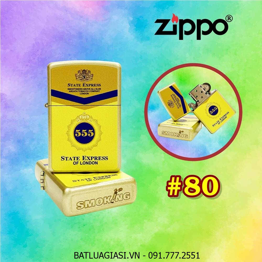 BẬT LỬA ZIPPO SƠN TĨNH ĐIỆN 2 MẶT HÌNH GÓI THUỐC LÁ 555 (XÀI XĂNG) #80