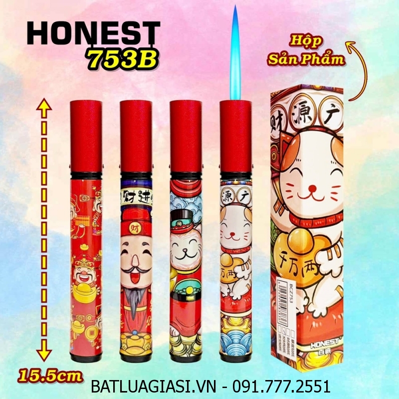 BẬT LỬA KHÈ HONEST 753B HÌNH MÈO THẦN TÀI (FULLBOX) - (XÀI GAS)