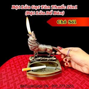 BẬT LỬA GẠT TÀN THUỐC 2IN1 HÌNH CHÓ SÓI (BẬT LỬA ĐỂ BÀN) (FULLBOX) - (XÀI GAS)