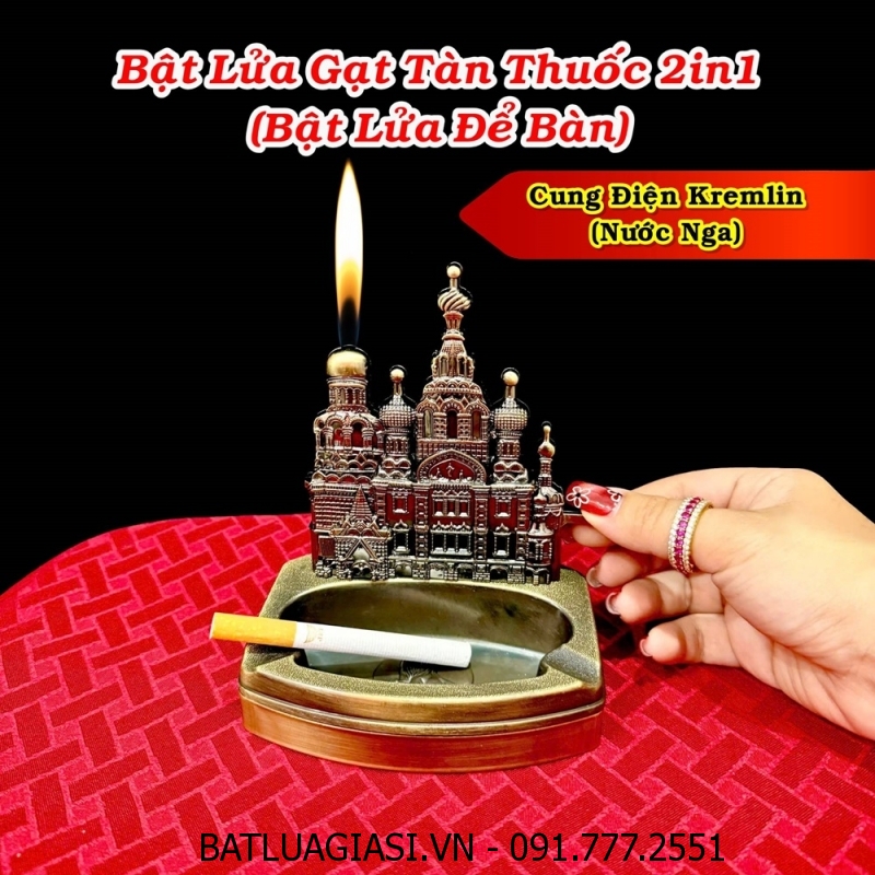 BẬT LỬA GẠT TÀN THUỐC 2IN1 CUNG ĐIỆN KREMLIN NƯỚC NGA (BẬT LỬA ĐỂ BÀN) (FULLBOX) - (XÀI GAS)