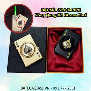 BẬT LỬA KHÈ LÁ BÀI VÒNG QUAY XẢ STRESS 2IN1 (KIM LOẠI) (CÓ HỘP) - (XÀI GAS)
