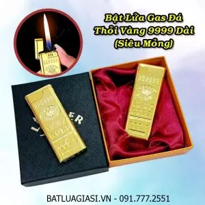 BẬT LỬA GAS ĐÁ HÌNH THỎI VÀNG 9999 DÀI SIÊU MỎNG (CÓ HỘP) - (XÀI GAS)