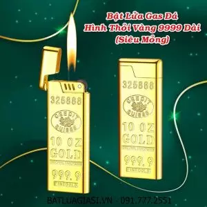 BẬT LỬA GAS ĐÁ HÌNH THỎI VÀNG 9999 DÀI SIÊU MỎNG - (XÀI GAS)