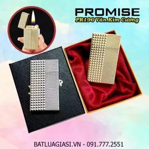 BẬT LỬA XĂNG ĐÁ PROMISE PR196 VÂN KIM CƯƠNG (CÓ HỘP) - (XÀI XĂNG)