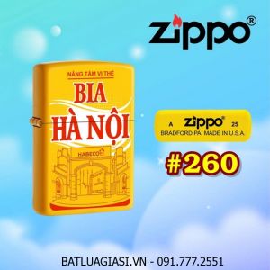 BẬT LỬA ZIPPO SƠN TĨNH ĐIỆN 2 MẶT HÌNH LOGO BIA HÀ NỘI (CÓ MỘC ĐÁY) - (XÀI XĂNG) #260