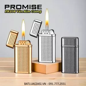 BẬT LỬA GAS ĐÁ PROMISE PR208 VÂN KIM CƯƠNG (GAS ĐÁ RÃNH TAY) - (XÀI GAS)