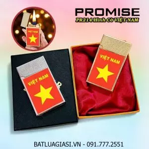 BẬT LỬA XĂNG ĐÁ PROMISE PR214 HÌNH CỜ VIỆT NAM - CỜ ĐỎ SAO VÀNG (CÓ HỘP) - (XÀI XĂNG)