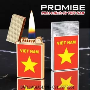BẬT LỬA XĂNG ĐÁ PROMISE PR214 HÌNH CỜ VIỆT NAM - CỜ ĐỎ SAO VÀNG - (XÀI XĂNG)