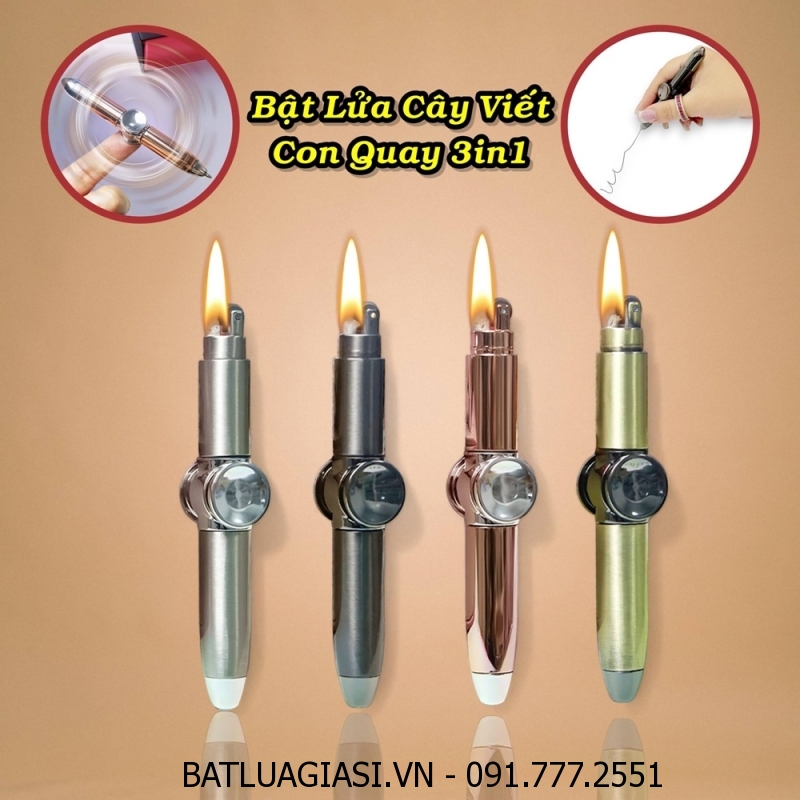 BẬT LỬA CÂY VIẾT CON QUAY 3IN1 (KIM LOẠI VIẾT CHỮ ĐƯỢC) (FULLBOX) - (XÀI XĂNG)