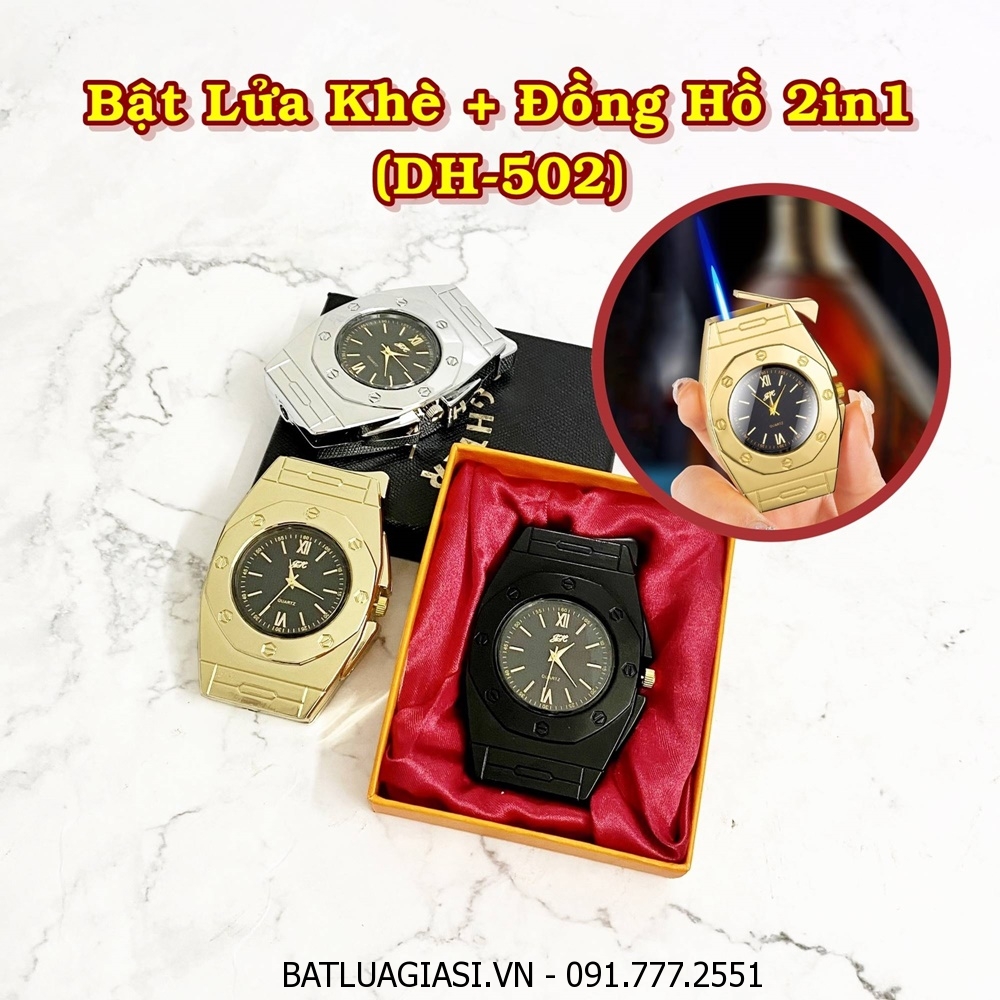 BẬT LỬA KHÈ - ĐỒNG HỒ 2IN1 DH-502 (CÓ HỘP) - (XÀI GAS)