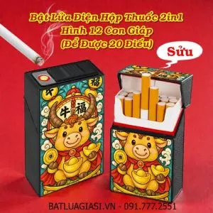 BẬT LỬA ĐIỆN HỘP THUỐC 2IN1 HÌNH 12 CON GIÁP (ĐỂ ĐƯỢC 20 ĐIẾU) (FULLBOX) - (SẠC ĐIỆN) #SỬU (TRÂU)