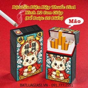 BẬT LỬA ĐIỆN HỘP THUỐC 2IN1 HÌNH 12 CON GIÁP (ĐỂ ĐƯỢC 20 ĐIẾU) (FULLBOX) - (SẠC ĐIỆN) #MÃO (MÈO)