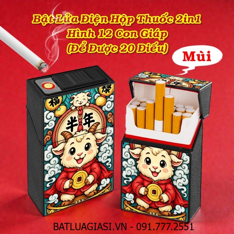 BẬT LỬA ĐIỆN HỘP THUỐC 2IN1 HÌNH 12 CON GIÁP (ĐỂ ĐƯỢC 20 ĐIẾU) (FULLBOX) - (SẠC ĐIỆN) #MÙI (DÊ)