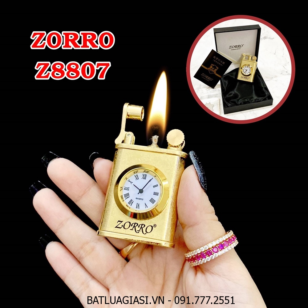 BẬT LỬA XĂNG ĐÁ CỔ - ĐỒNG HỒ 2IN1 ZORRO Z8807 (FULLBOX) - (XÀI XĂNG) #VÀNG