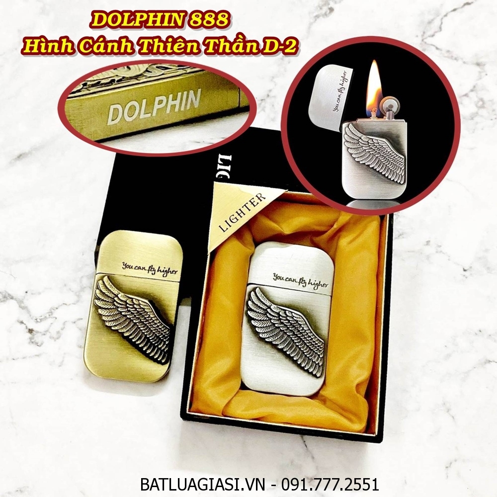 BẬT LỬA XĂNG ĐÁ 1 BÁNH XE DOLPHIN 888 HÌNH CÁNH THIÊN THẦN D-2 (CÓ HỘP) - (XÀI XĂNG)