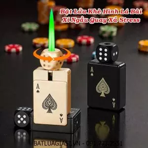 BẬT LỬA KHÈ HÌNH LÁ BÀI XÍ NGẦU QUAY XẢ STRESS (KIM LOẠI) - (XÀI GAS)