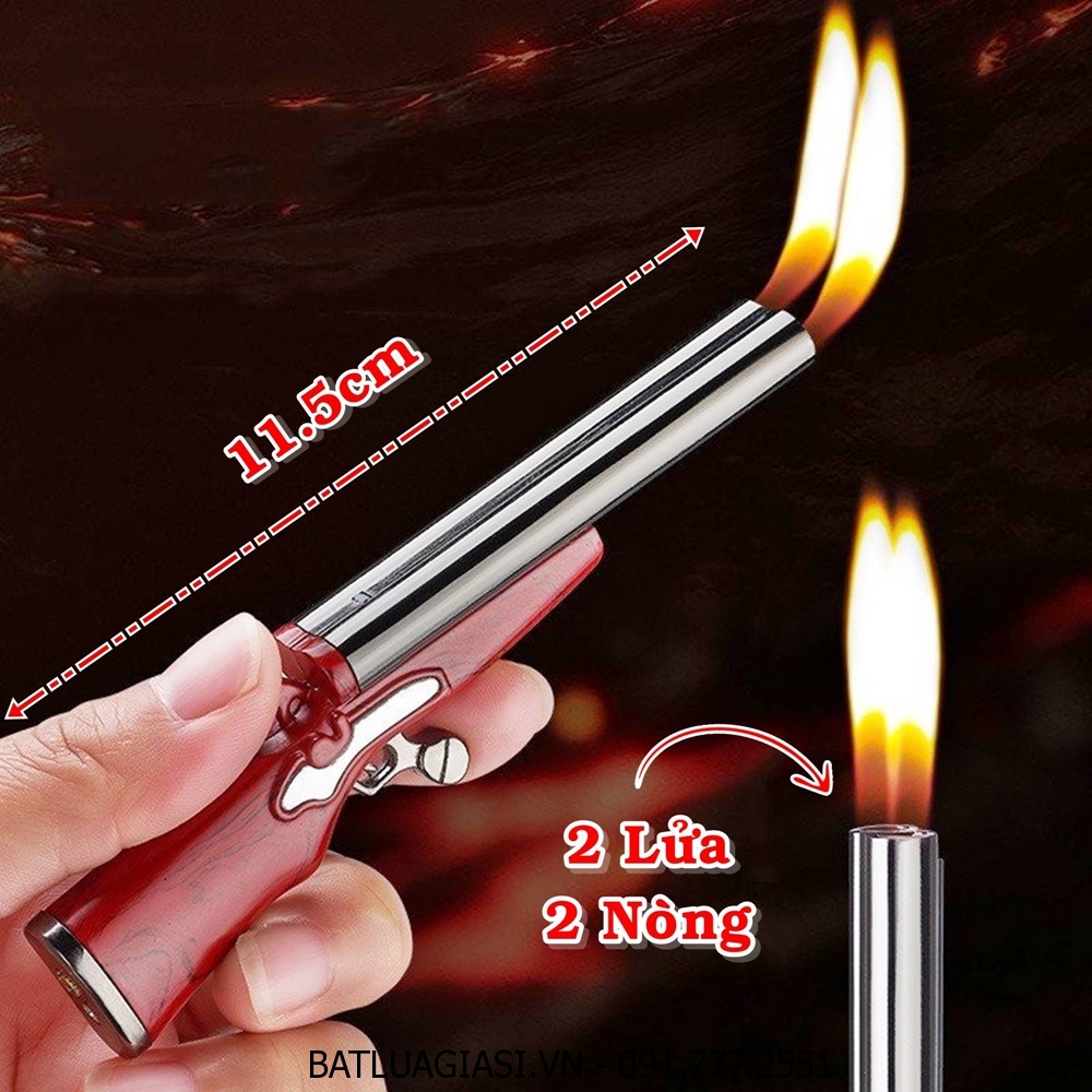 BẬT LỬA HÌNH SÚNG MINI 2 LỬA 2 NÒNG (SIZE: 12.5CM) - (XÀI GAS)