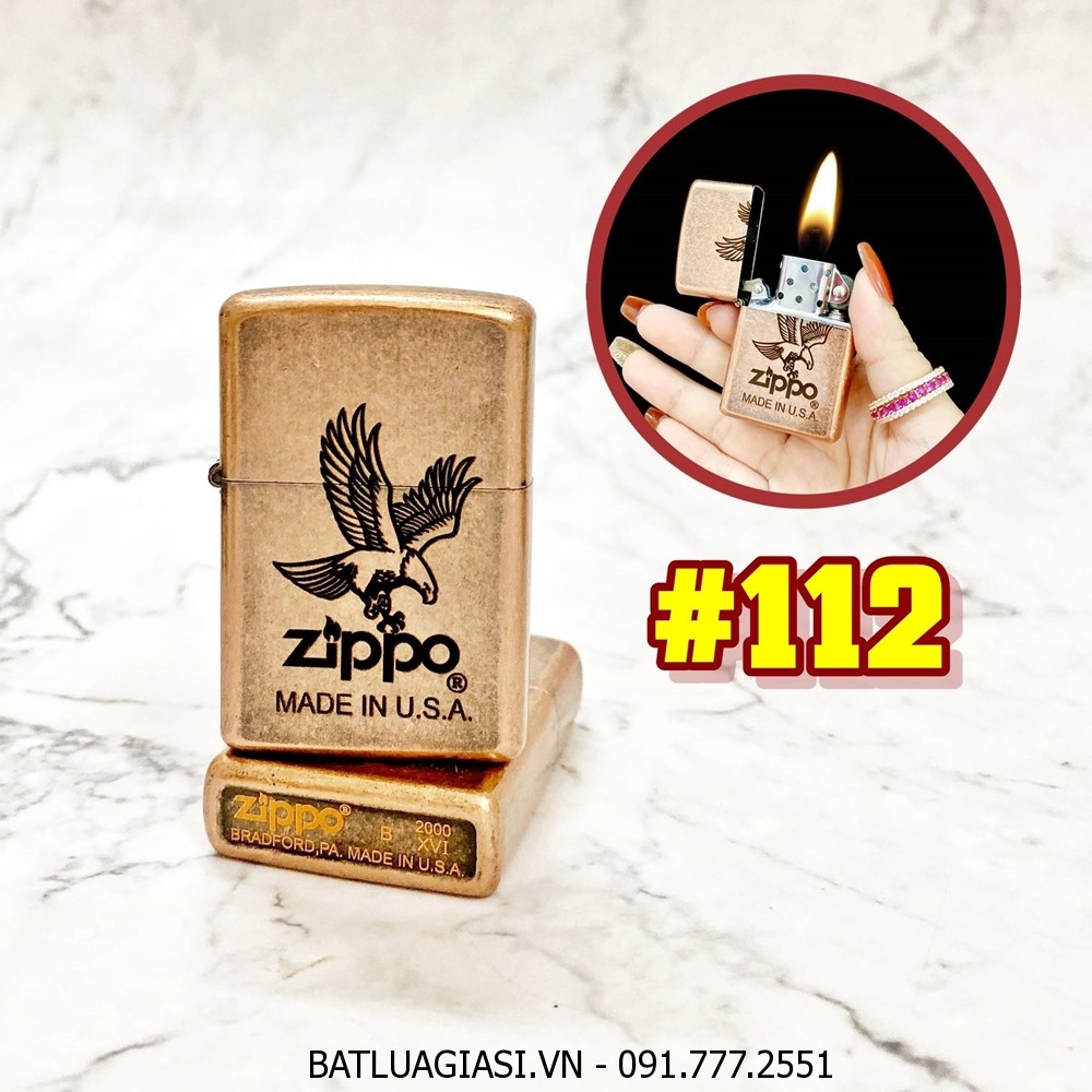 BẬT LỬA ZIPPO ĐỒNG CỔ HÌNH ĐẠI BÀNG (CÓ MỘC ĐÁY) - (XÀI XĂNG) #112