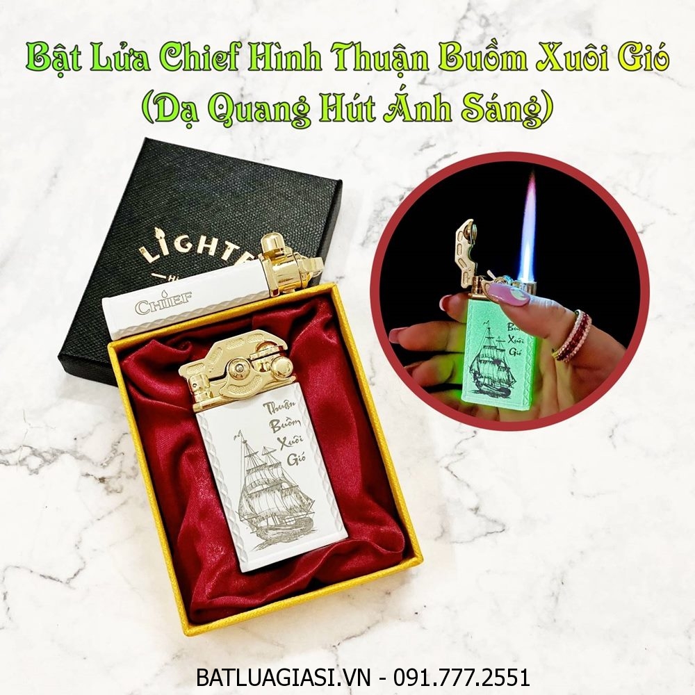 BẬT LỬA KHÈ CHIEF BÚNG TAY ĐÁNH LỬA - DẠ QUANG HÚT ÁNH SÁNG HÌNH THUẬN BUỒM XUÔI GIÓ (CÓ HỘP) - (XÀI GAS)