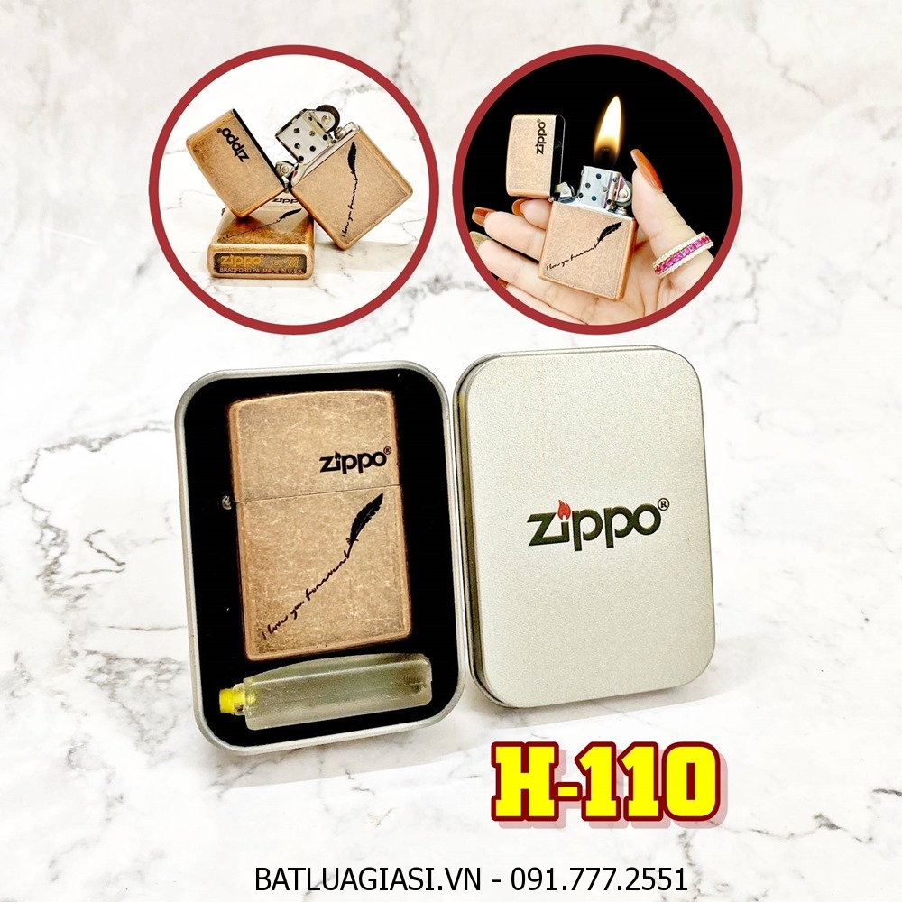 BẬT LỬA ZIPPO ĐỒNG CỔ KHẮC CHỮ \'\'I LOVE YOU FOREVER\'\' (CÓ MỘC ĐÁY) - (HỘP THIẾC KÈM XĂNG) H-110