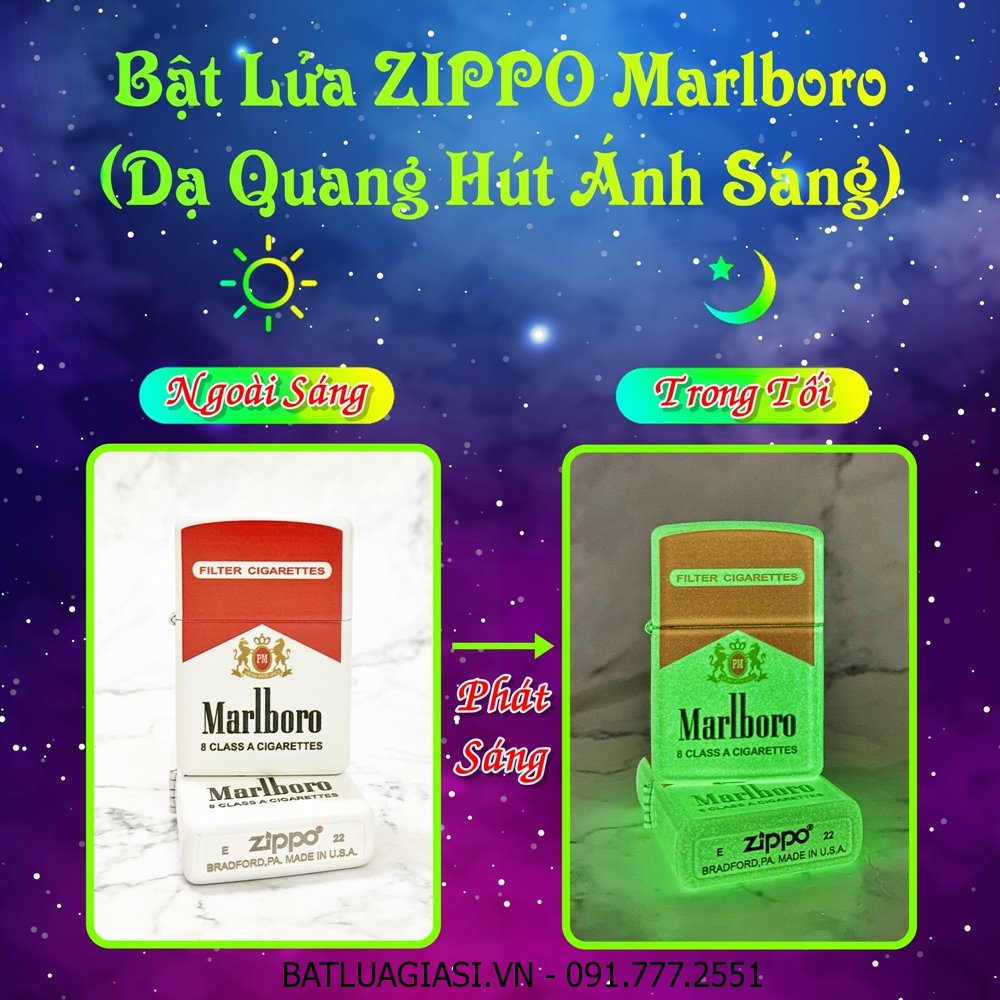 BẬT LỬA ZIPPO MARLBORO ĐỎ - DẠ QUANG HÚT ÁNH SÁNG (CÓ MỘC ĐÁY) - (XÀI XĂNG)