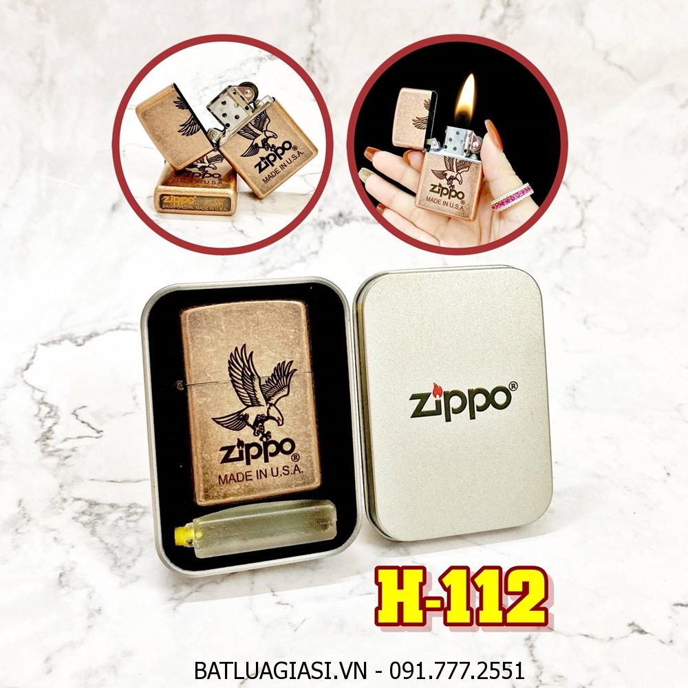 BẬT LỬA ZIPPO ĐỒNG CỔ HÌNH ĐẠI BÀNG (CÓ MỘC ĐÁY) - (HỘP THIẾC KÈM XĂNG) H-112