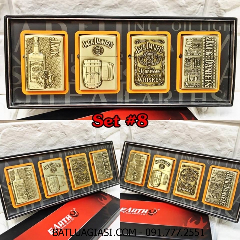 BỘ 4 BẬT LỬA ZIPPO THƯƠNG HIỆU RƯỢU HÌNH NỔI - (XÀI XĂNG) SET #8