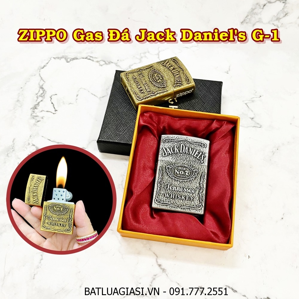 BẬT LỬA ZIPPO GAS ĐÁ JACK DANIEL\'S G-1 (CÓ HỘP) - (XÀI GAS)