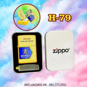 BẬT LỬA ZIPPO 2 MẶT HÌNH GÓI THUỐC LÁ HERO (HỘP THIẾC KÈM XĂNG) H-79