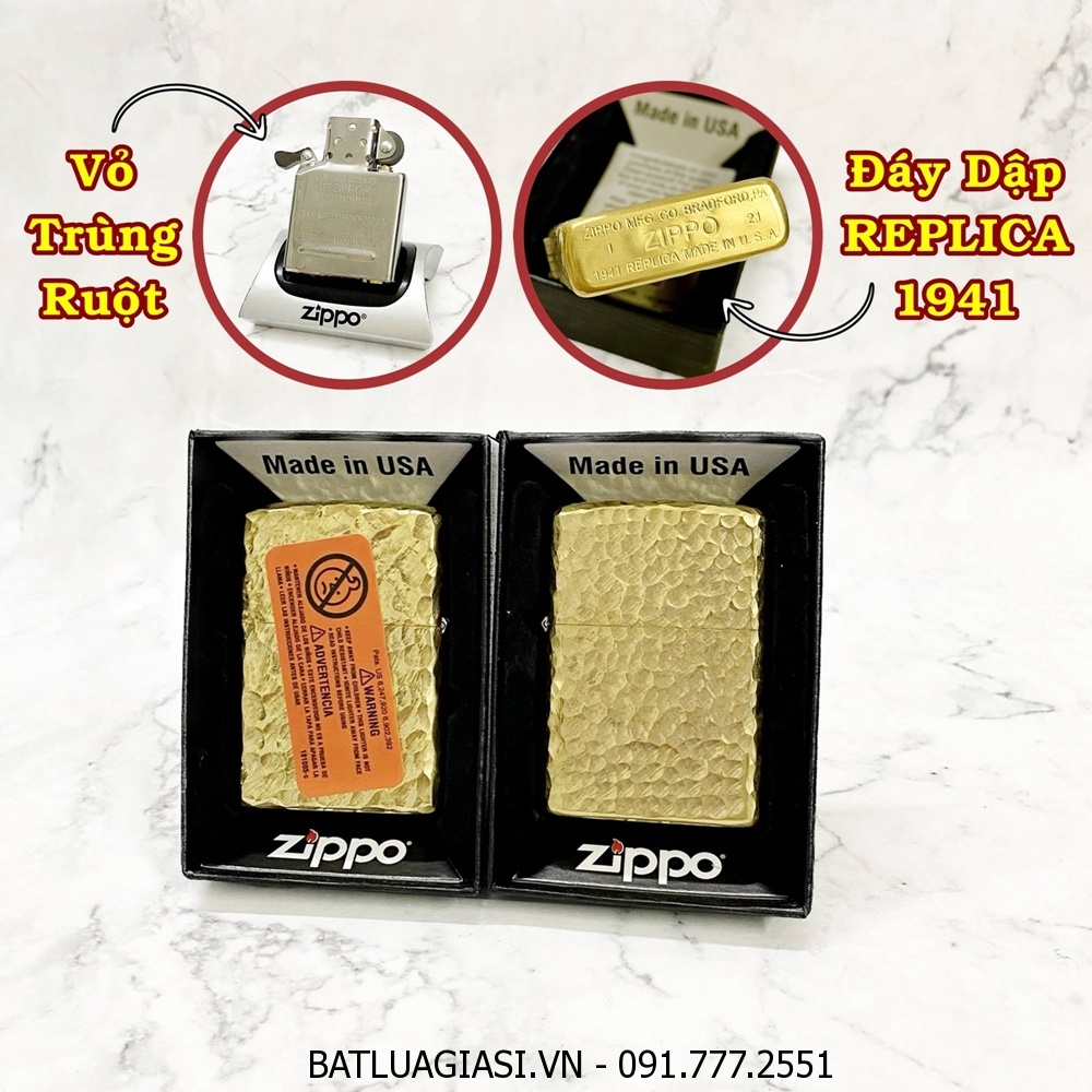 BẬT LỬA ZIPPO MỸ REPLICA 1941 VÂN GÕ BÚA 5 MẶT - RUỘT USA (CÓ TEM ĐỎ) - (XÀI XĂNG) #VÀNG