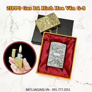 BẬT LỬA ZIPPO GAS ĐÁ HÌNH HOA VĂN G-8 (CÓ HỘP) - (XÀI GAS)