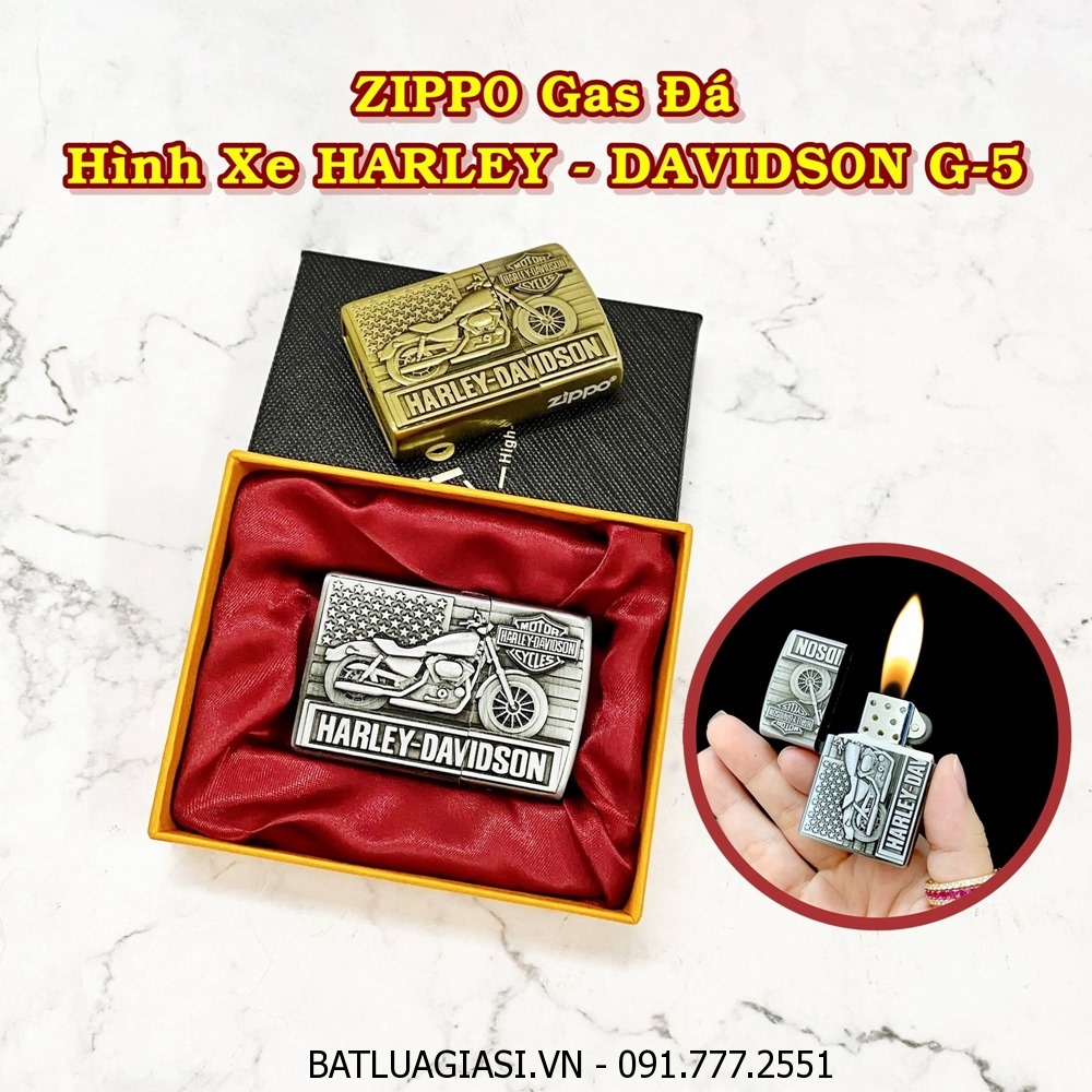 BẬT LỬA ZIPPO GAS ĐÁ HÌNH XE HARLEY - DAVIDSON G-5 (CÓ HỘP) - (XÀI GAS)