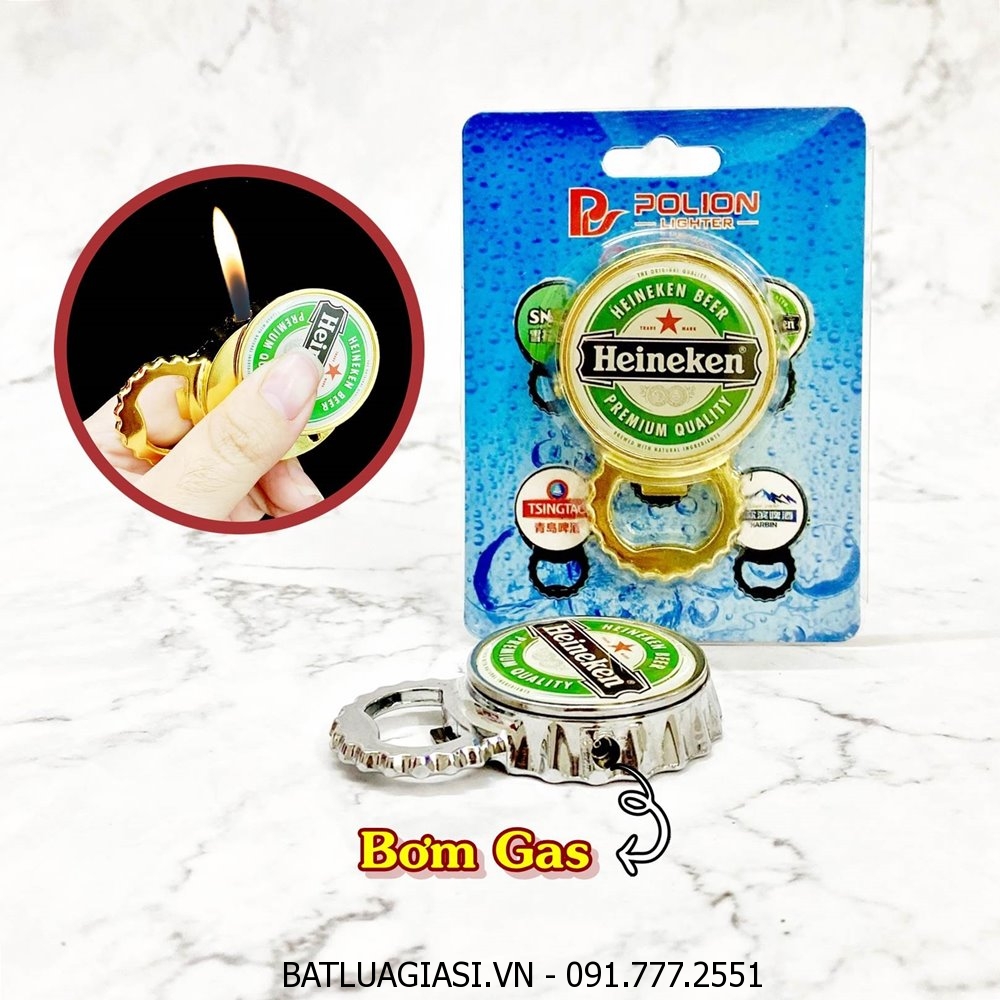 BẬT LỬA - KHUI BIA 2IN1 LOGO BIA HEINEKEN - (XÀI GAS)