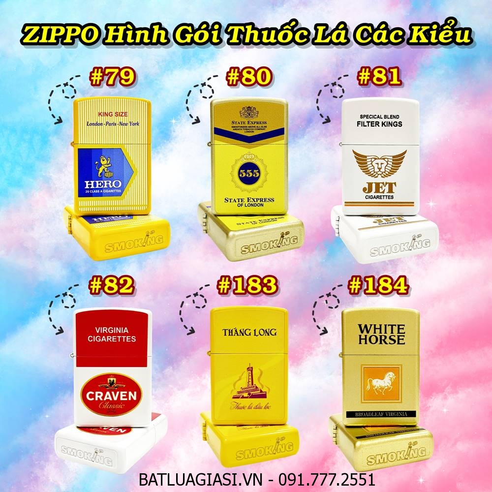 BẬT LỬA ZIPPO SƠN TĨNH ĐIỆN 2 MẶT HÌNH GÓI THUỐC LÁ CÁC KIỂU (XÀI XĂNG)