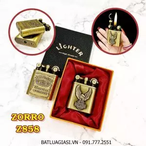 BẬT LỬA GAS ĐÁ RÃNH TAY ZORRO Z858 (CÓ HỘP) - (XÀI GAS)
