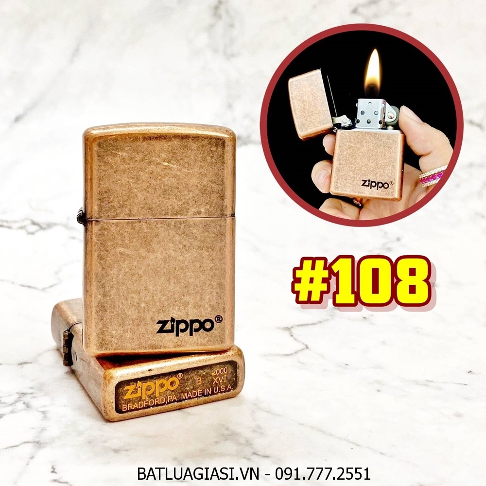 BẬT LỬA ZIPPO ĐỒNG CỔ TRƠN (CÓ MỘC ĐÁY) - (XÀI XĂNG) #108