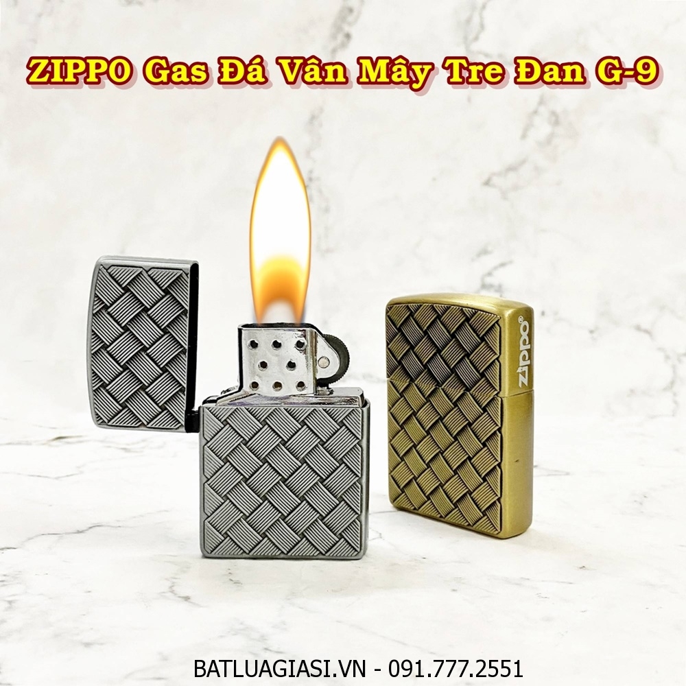 BẬT LỬA ZIPPO GAS ĐÁ VÂN MÂY TRE ĐAN G-9 - (XÀI GAS)