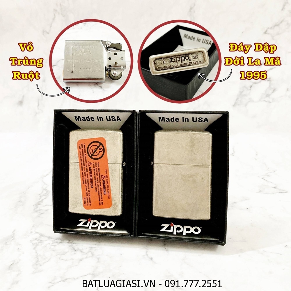 BẬT LỬA ZIPPO MỸ BẠC CỔ TRƠN - ĐỜI LA MÃ 1995 - RUỘT USA (CÓ TEM ĐỎ) - (XÀI XĂNG) #BẠC CỔ