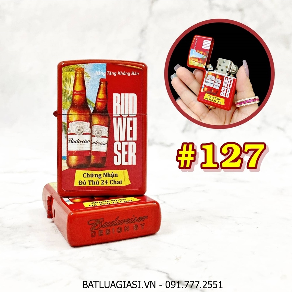 BẬT LỬA ZIPPO 2 MẶT THƯƠNG HIỆU BIA BUDWEISER (QUÀ TẶNG TỪ BIA) - (XÀI XĂNG) #127