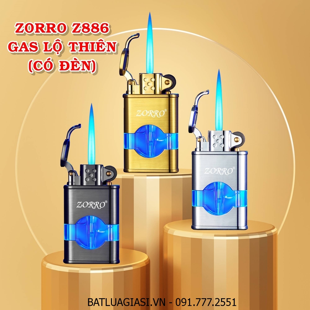 BẬT LỬA KHÈ ZORRO GAS LỘ THIÊN Z886 (CÓ ĐÈN) - (XÀI GAS)