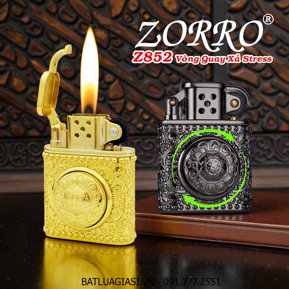 BẬT LỬA ZORRO Z852 CÓ VÒNG QUAY XẢ STRESS (VÒNG QUAY 12 CON GIÁP) - (XÀI GAS)