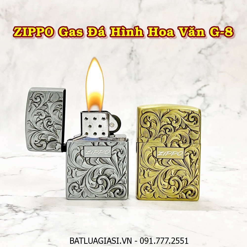 BẬT LỬA ZIPPO GAS ĐÁ HÌNH HOA VĂN G-8 - (XÀI GAS)