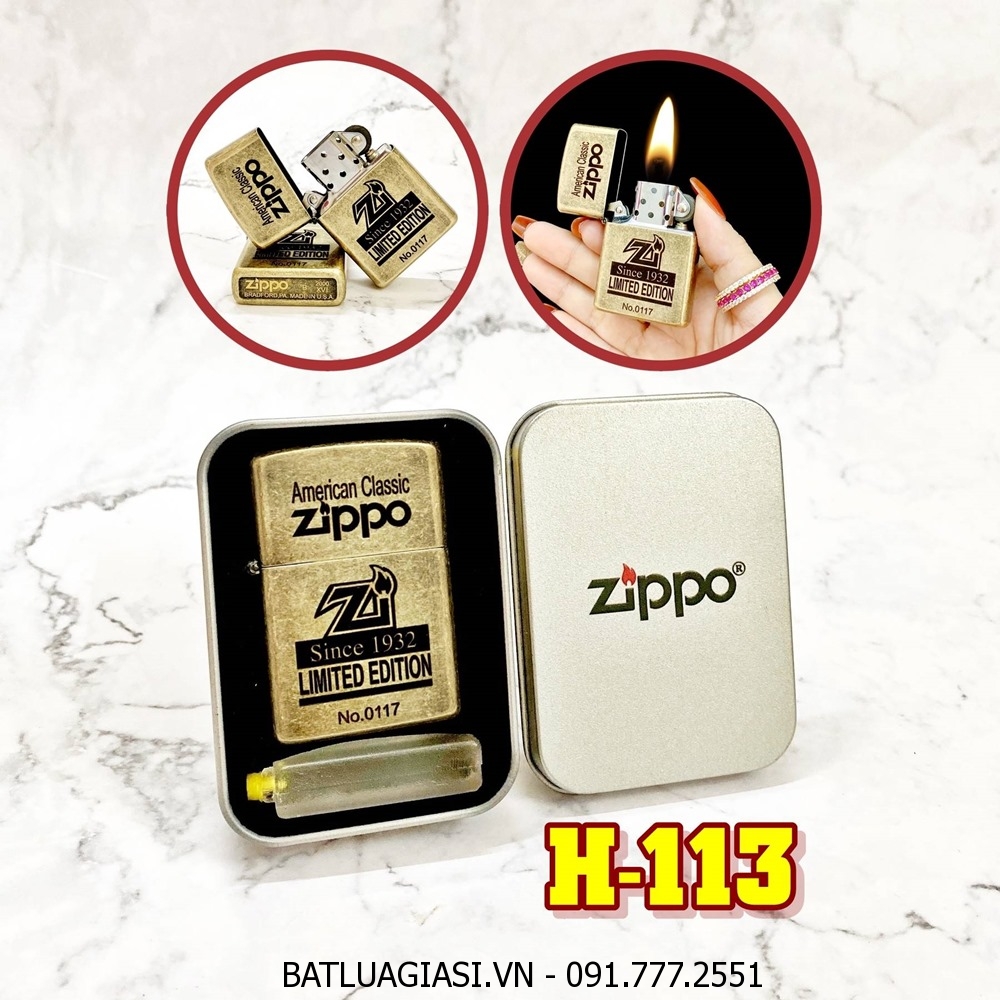 BẬT LỬA ZIPPO VÀNG CỔ AMERICAN CLASSIC 1932 LIMITED EDITION (CÓ MỘC ĐÁY) - (HỘP THIẾC KÈM XĂNG) H-113